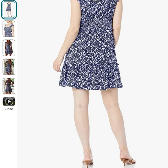 Womens Summer Sexy Sweetheart Collar Printed Ruffle Mini Dress, Blue Medium - Picture 4 of 4